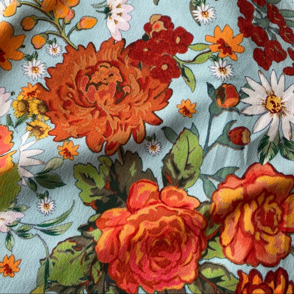 🌼 ZARA BOHO BLUE ORANGE FLORAL HIGH WAIST PANTS/LEGGINGS! - Picture 9 of 13